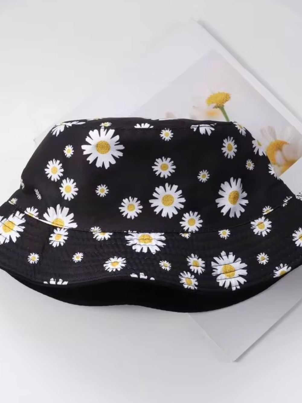 Daisy Print Black Bucket Hat (Small/Medium) - Picture 4 of 6